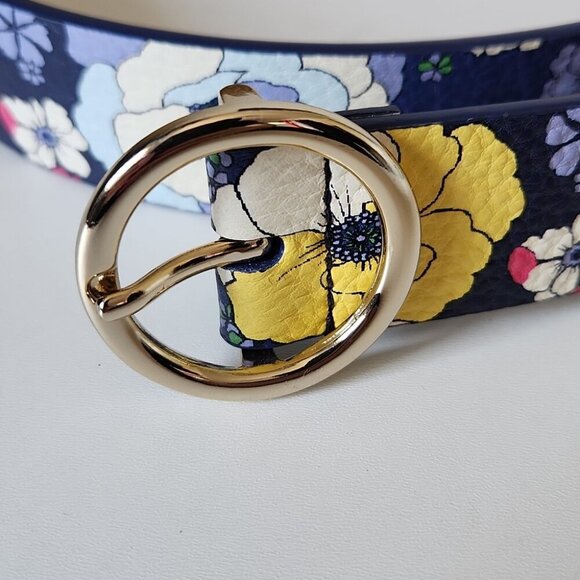 TALBOTS | Floral Print Belt navy Purple Leather Sz XS - Picture 2 of 5